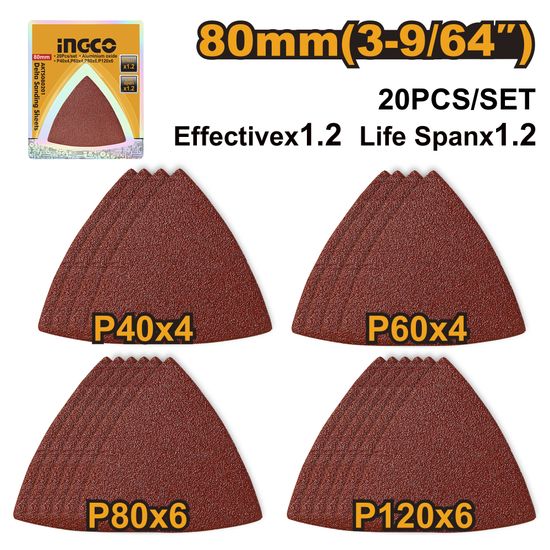 INGCO Sand Sheet 80mm Alum Oxide 20pc