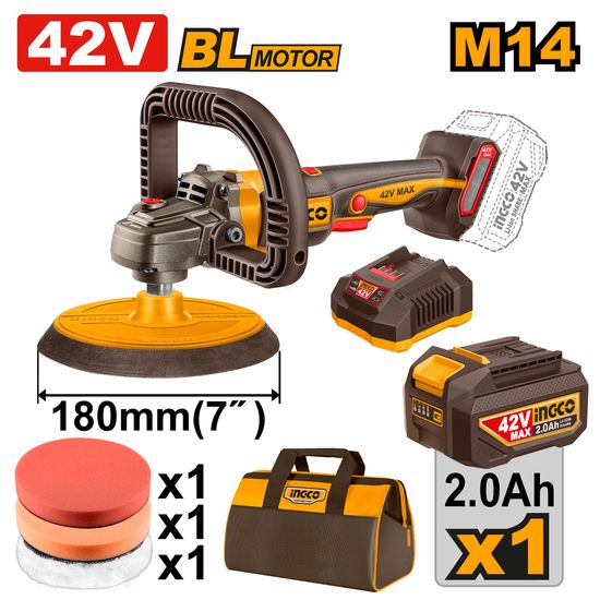42v Ps+ C/l B/l Polisher 180mm + Ass Kit In Bag