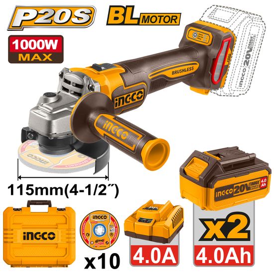 20v Ps+ C/l B/l Angle Grinder 1000w Bmc Kit 2bat