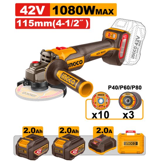 42v Ps+ C/l B/l A/grinder 1080w 115mm + Ass Kit
