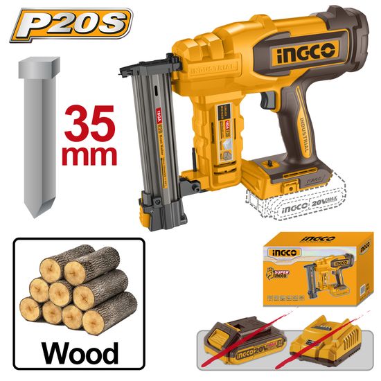 INGCO 20v Ps+ C/l Brad Nailer + Acc In Box