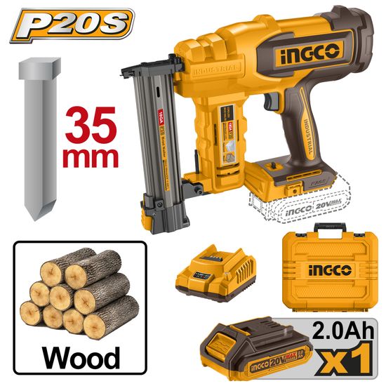 INGCO 20v Ps+ C/l Brad Nailer Kit Bat In Case