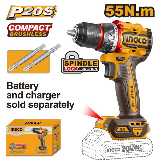 INGCO 20v Ps+ C/l B/l Drill 55nm No B/c In Box