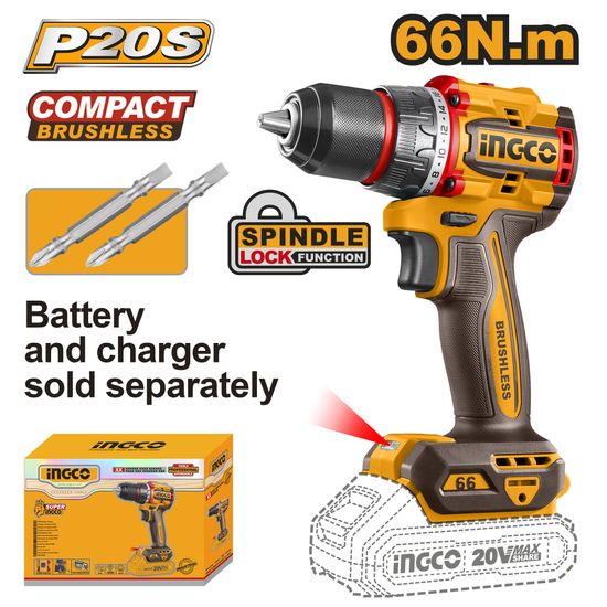 INGCO 20v Ps+ C/l Drill 66nm B/l No B/c