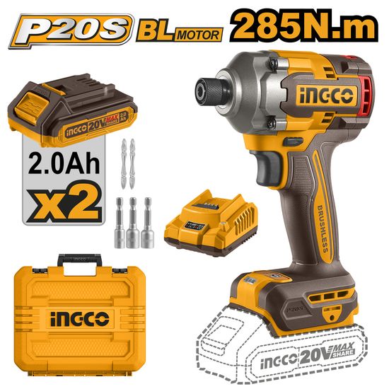 INGCO 20v Ps+ C/l Driver 285nm Kit 2 Batt