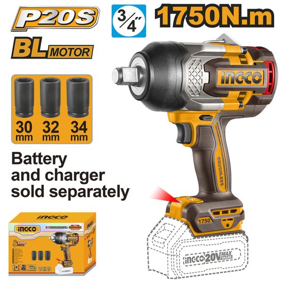 20v Ps+ C/l B/l Impact Wrench 3/4 No B/c Box