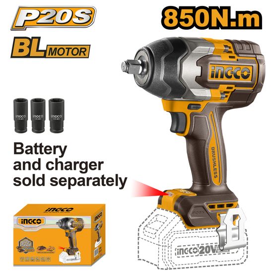 INGCO 20v Ps+ C/l Wrench 850nm Imp Brushless