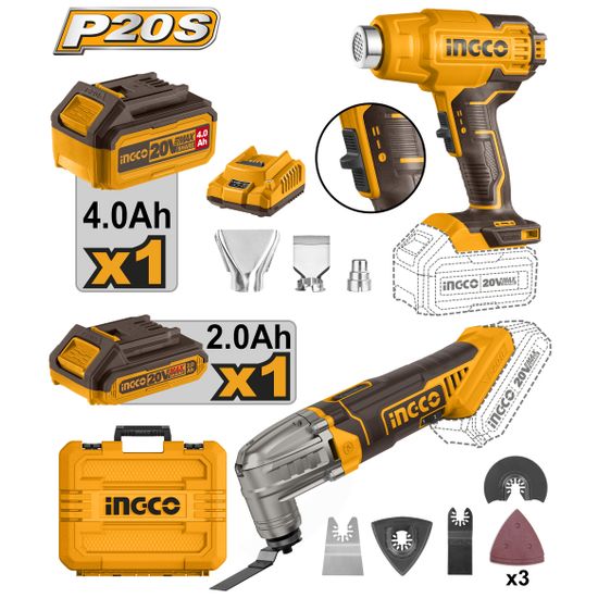 INGCO 20v Ps+ C/l Heat Gun & Multi Tool Incl