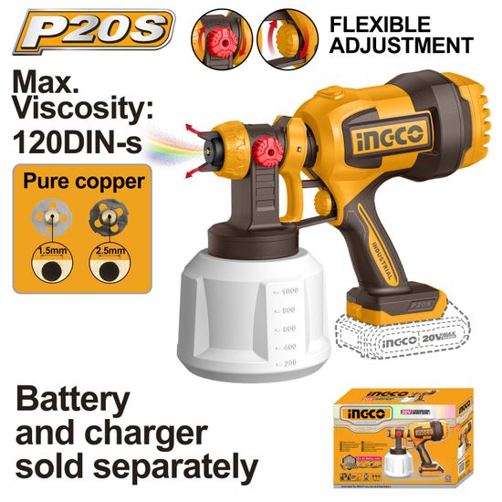 INGCO 20v Ps+ C/l Spray Gun Incl Ass No B/c