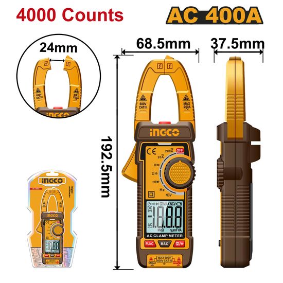 INGCO Clamp Meter 400amp Ac True Rms4000