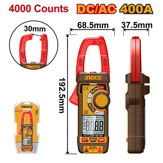 INGCO Clamp Meter 400amp Ac/dc True Rms4000