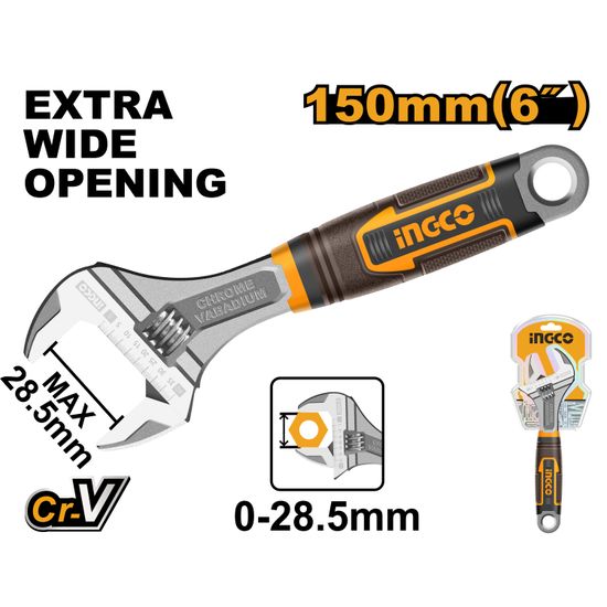 INGCO Wrench Adjust 150mm S/grip Crv