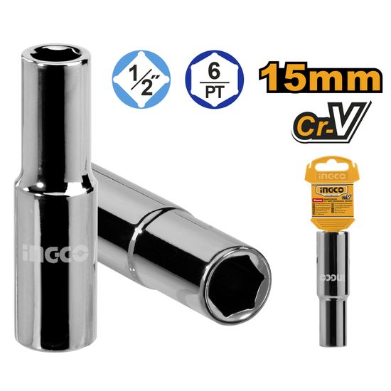 INGCO Socket Deep Hex 1/2dr 6pt 15mm