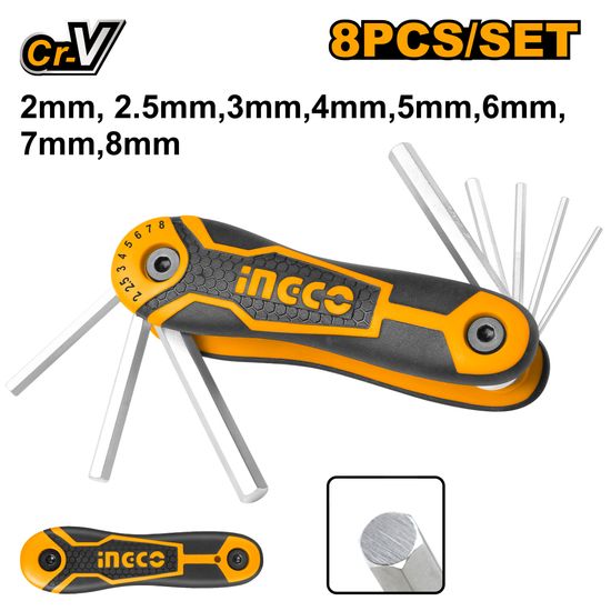 INGCO A/key 8pc Knife 2.0-8.0mm Crv