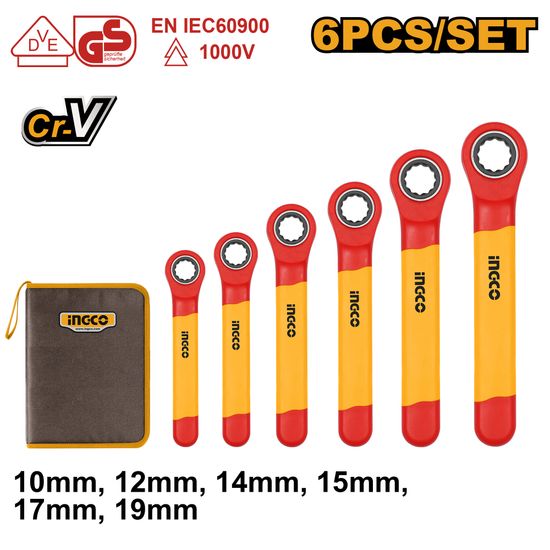 INGCO Ratchet Box Wrench Set Vde/gs 10-19mm 6pc