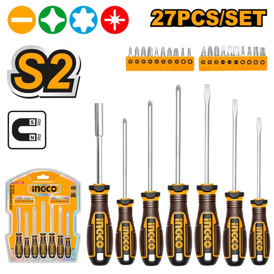 INGCO S/driver S2 Set Incl Bits 27pc