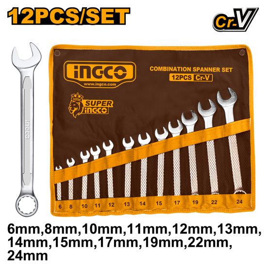 INGCO Spanner Set Comb 6-24mm Pouch 12pc