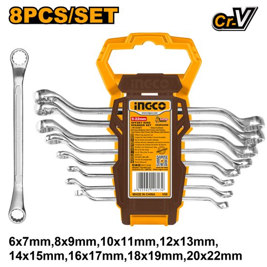 INGCO Spanner Set Dbl Ring 6-22mm 8pc