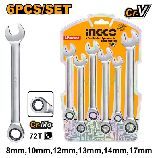 INGCO Spanner Set Ratchet 6pc