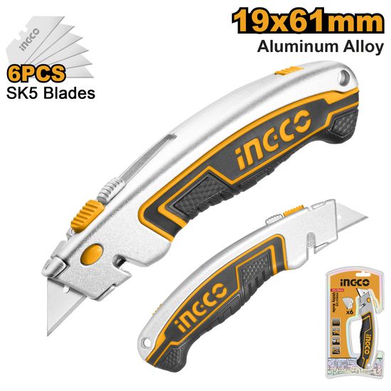 INGCO Knife Util.retract 61x19mm+6bl