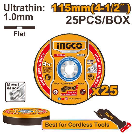 INGCO Disc Cut Metal Abrasive U/thin 115 Set 25pc