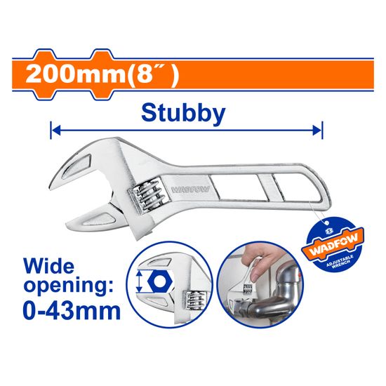 WADFOW Wrench Adj Stubby D-forged 200mm