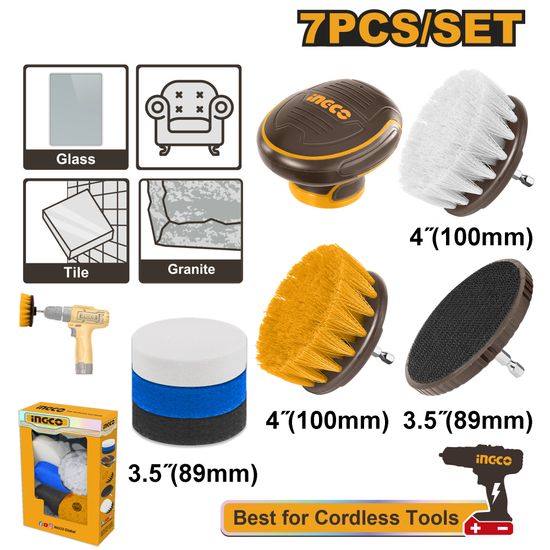 INGCO 20v Ps+ Acc Brush Clean Set Med 7pc