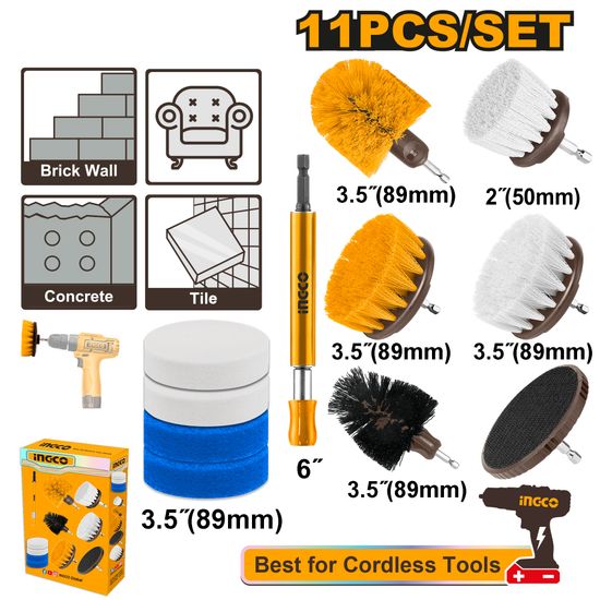 INGCO 20v Ps+ Acc Brush Clean Set Med 11pc