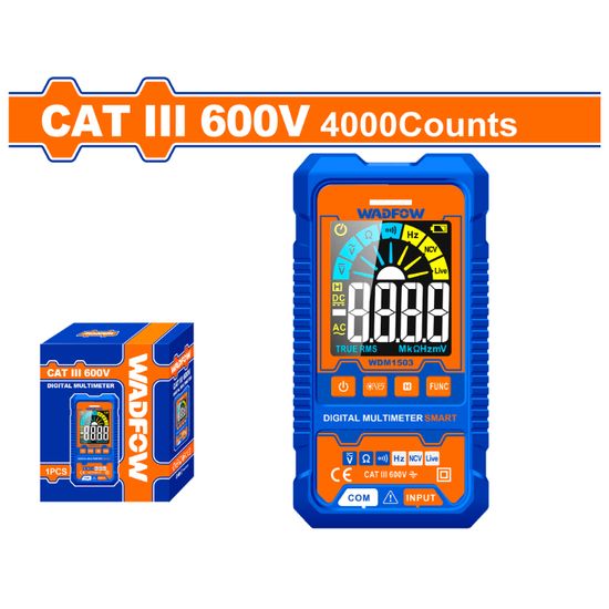WADFOW Multimeter Digital 600v Catiii Rms 4000 + Bat