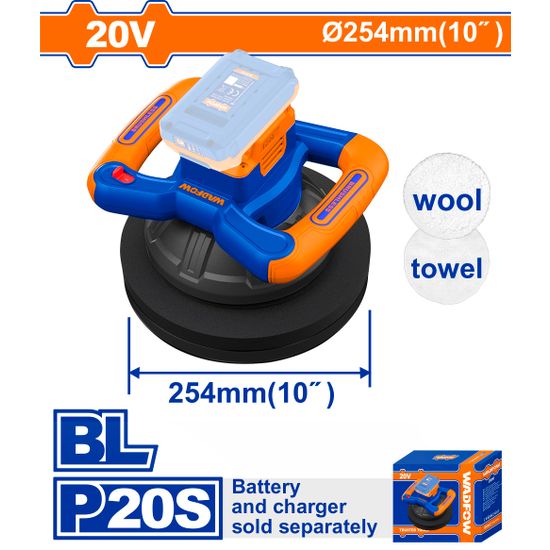 WADFOW 20v Ps+ C/l B/l Polisher 254mm Incl Ass No B/c