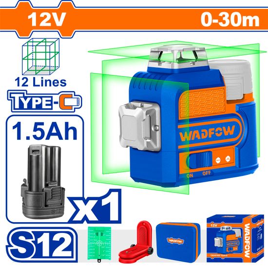 WADFOW Laser 3d Green Level Line 0-30m 12v+bat