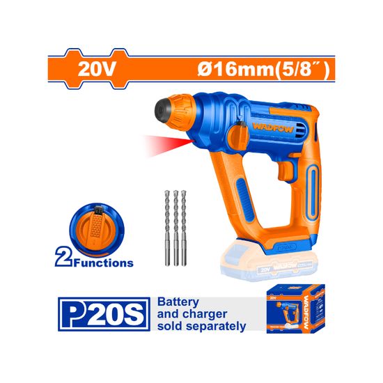 WADFOW 20v Ps+ C/l Rotary Hammer Drill + 3pcs Ass