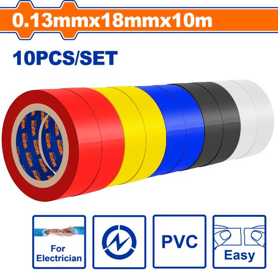 WADFOW Tape Insulation Pvc R/y/b 0.13x18x9.15m 10pcs Set