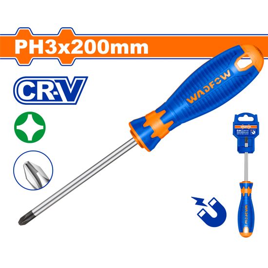 WADFOW Screw Driver Ph3 Bt Mag Cr-v 8x200mm