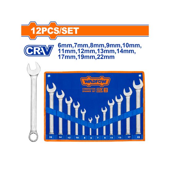 WADFOW Spanner Comb Set Cr-v 6-122m 12pcs
