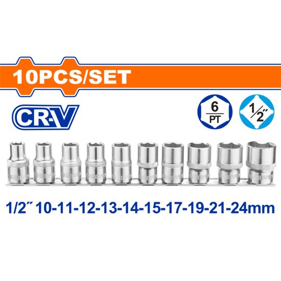 WADFOW Socket Hex Set Cr-v 1/2 10pcs