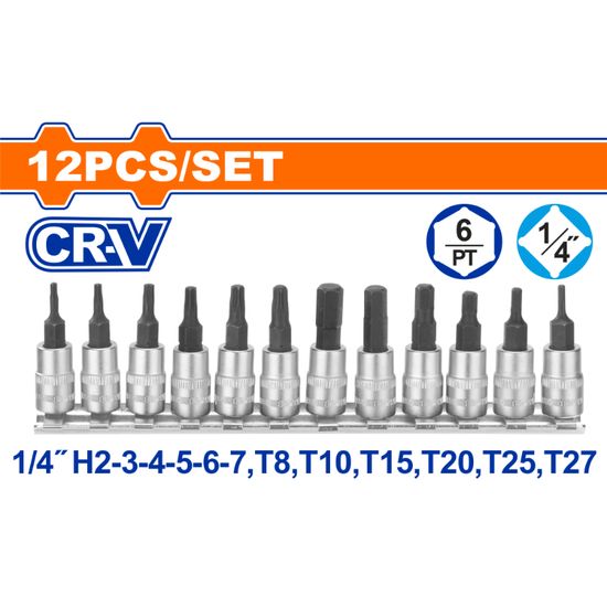 WADFOW Socket Bit Set Cr-v 1/4 12pcs