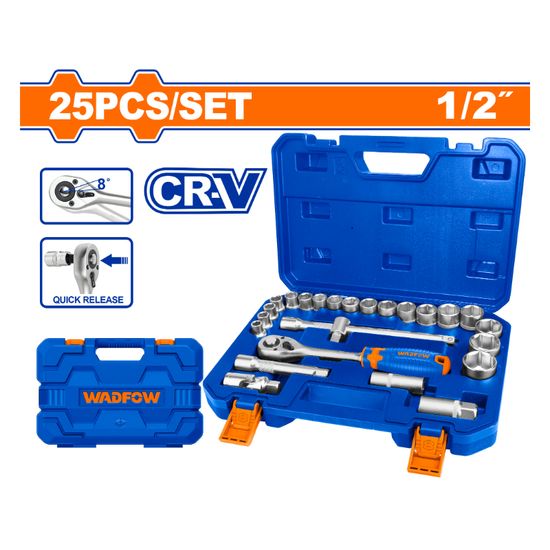 WADFOW Socket Set Cr-v 1/2 45t 25pcs