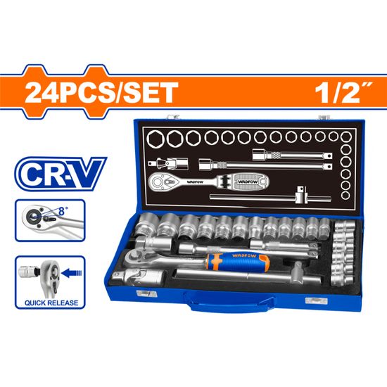 WADFOW Socket Set Cr-v 1/2 45t 25pcs