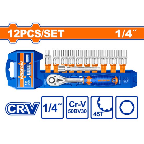 WADFOW Socket Set Cr-v 1/4 45t 12pcs