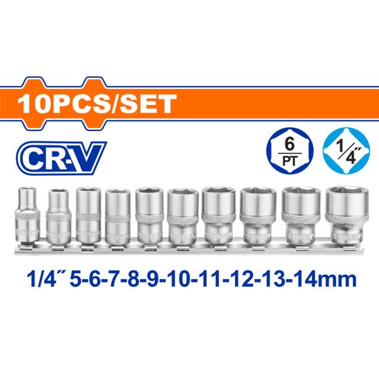 WADFOW Socket Set Cr-v 5-14mm 1/4 10pcs