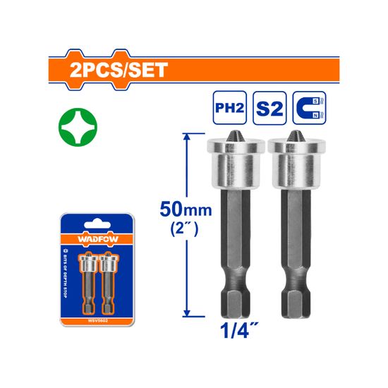 WADFOW S/driver Bit Mag Set Depth Stop Ph2 50mm 2pcs
