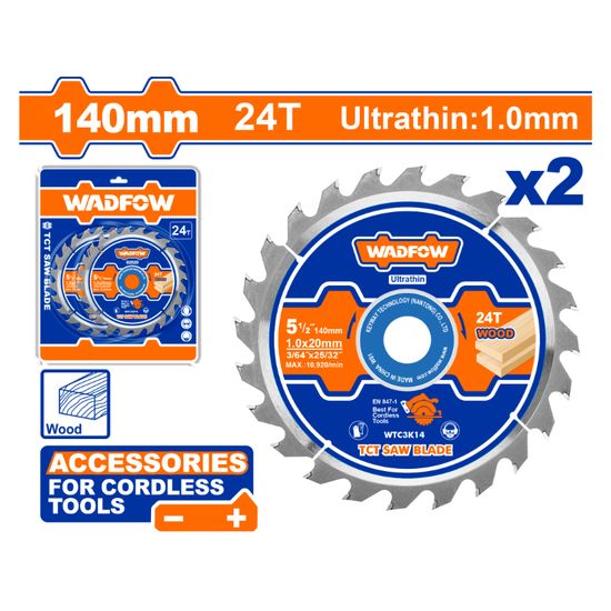 WADFOW Blade Tct Wood U/thin 24t 140mm 2pcs