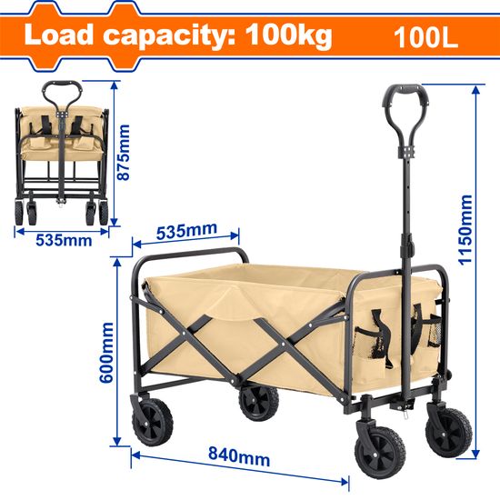 Camping Cart Extendable 100kg 840x535x600mm