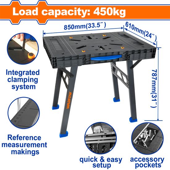 Work Table Collapsible 450kg 850x610x90mm
