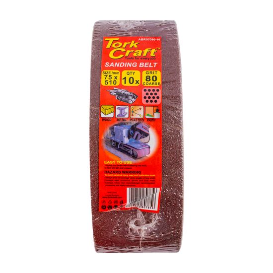 TORK CRAFT Sanding Belt 75 X 510mm 80 Grit 10/pack