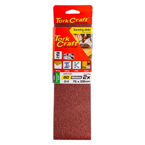 TORK CRAFT Sanding Belt 75 X 510mm 80grit 2/pack