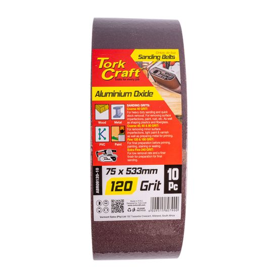 TORK CRAFT Sanding Belt 75 X 533mm 120grit 10/pack