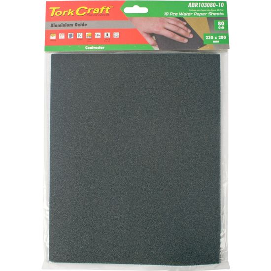 TORK CRAFT Water Paper 230 X 280mm 80 Grit Wet & Dry 10 Per Pack Std