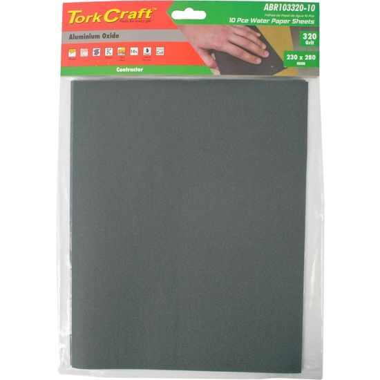 TORK CRAFT Water Paper 230 X 280mm 320 Grit Wet & Dry 10 Per Pack Std